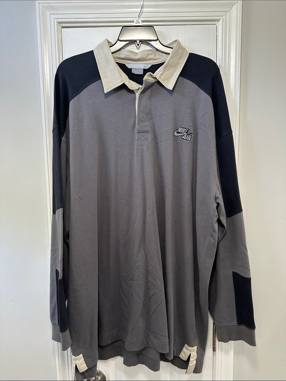 Nike Gray and Black Long-Sleeve Rugby Polo with Cream Collar